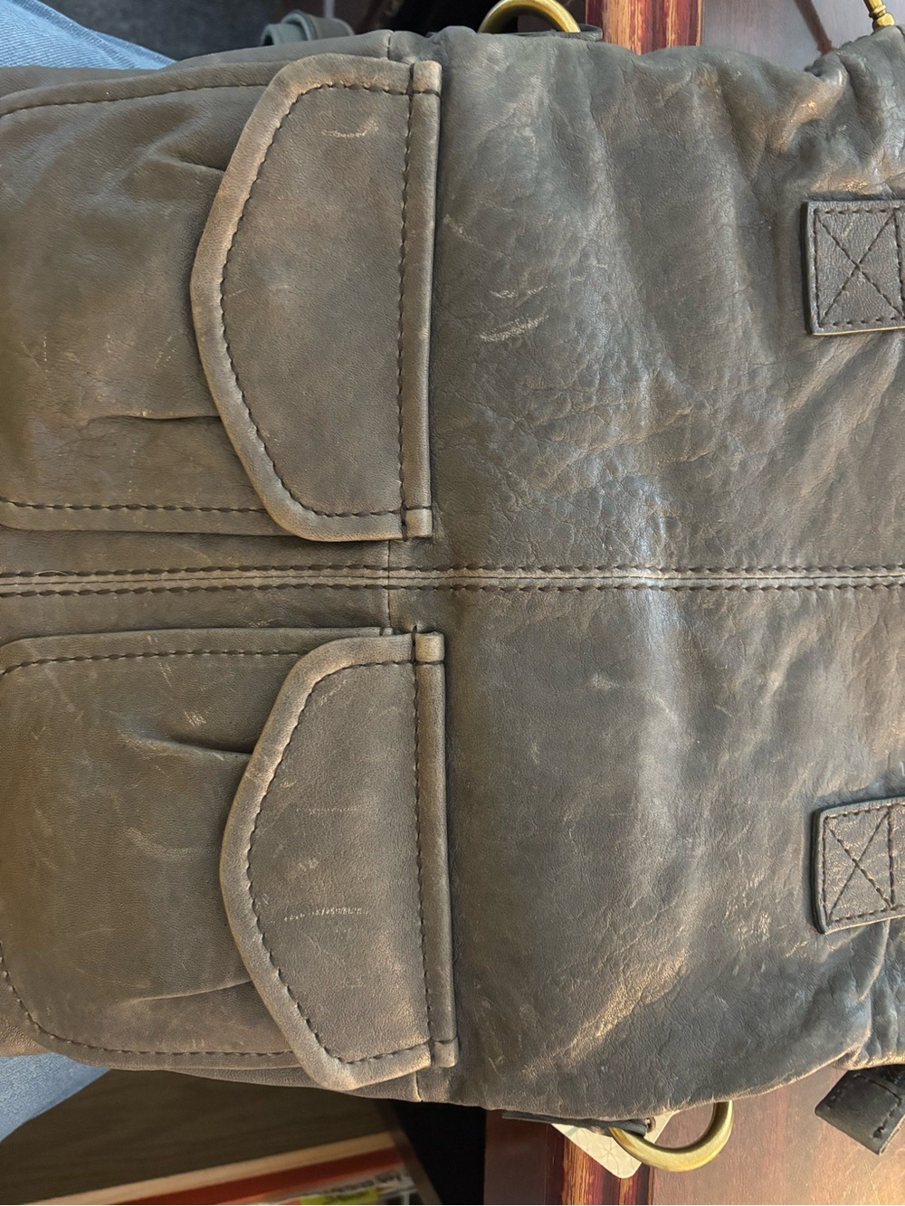 Fossil Gray Leather Crossbody Bag with Front Flap Pockets - Picture 12 of 12